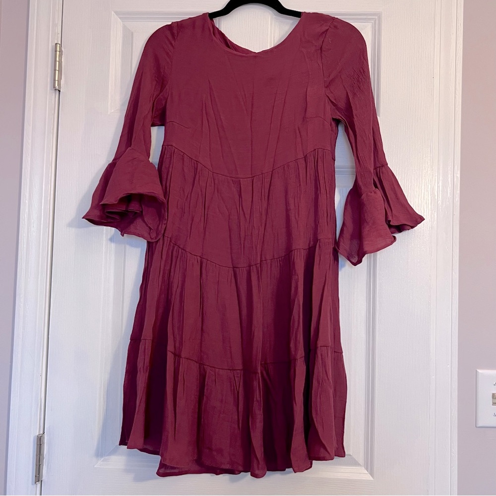 Burgundy Tiered Bell Sleeve Dress